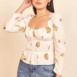 Reformation long sleeve ivory floral top